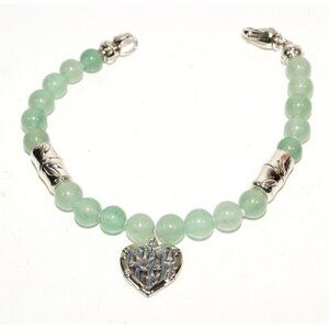 New JAI John Hardy 925 St Silver Heart Bamboo Green Aventurine Bead Bracelet